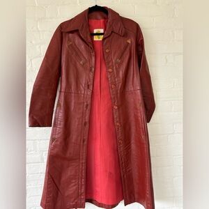Vintage leather Women's Red Trench Coat